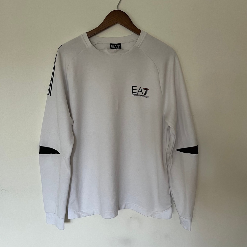 Emporio Armani EA7 Mens White Logo Sweatshirt Athletic Training Top Size L